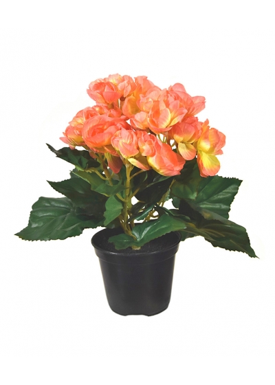 Begonia Pianta Artificiale in vaso 20cm - Rosa Salmone