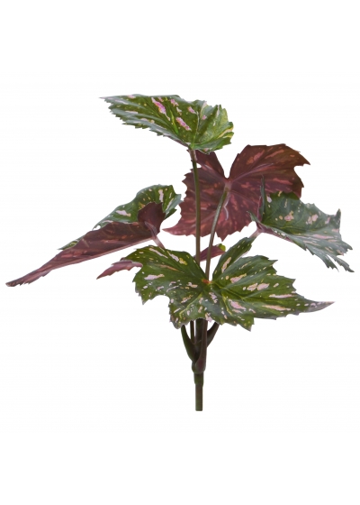 Begonia Rex Pianta Artificiale Verde Rosso 20cm