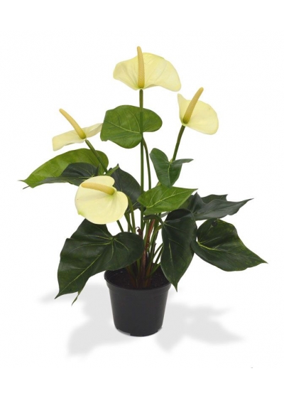 Anthurium Pianta Artificiale 40cm - Crema in vaso di coltivazione 10cm