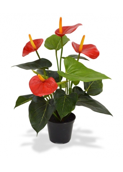 Anthurium Pianta Artificiale 40cm - Rosso in vaso di coltivazione 10cm