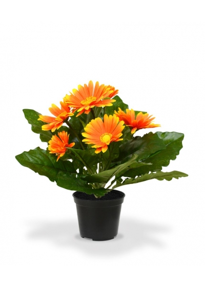 Gerbera Pianta Artificiale in vaso 30cm - Arancione
