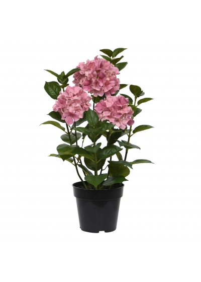 Ortensia Pianta Artificiale in vaso 65cm Rosa