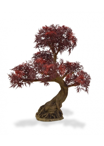 Ming Aralia Bonsai UV Bordeaux Albero Artificiale su base 90cm