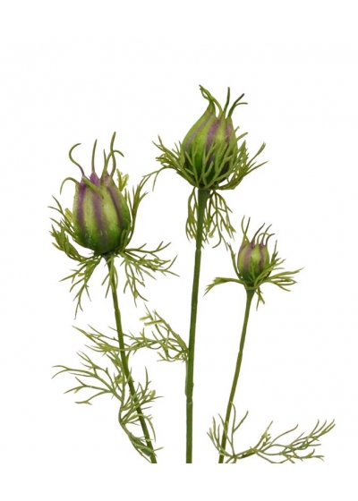 Nigella bocciolo ramo Artificiale 55cm Verde-Viola