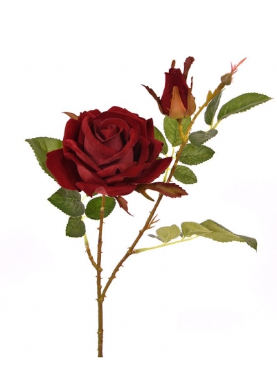 Ramo di Rosa Velvet Artificiale 60cm Bordeaux