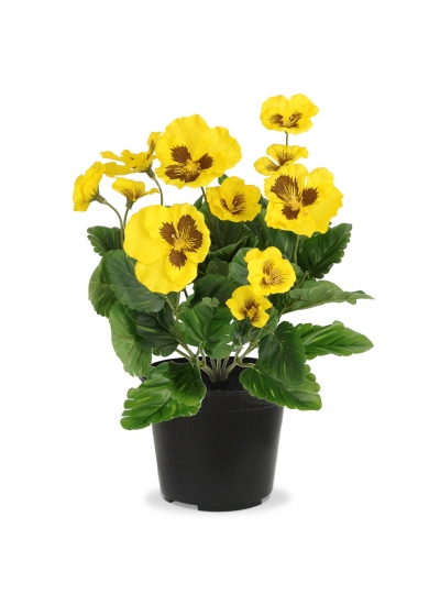 Pianta di Viola Artificiale 25 cm Gialla in Vaso