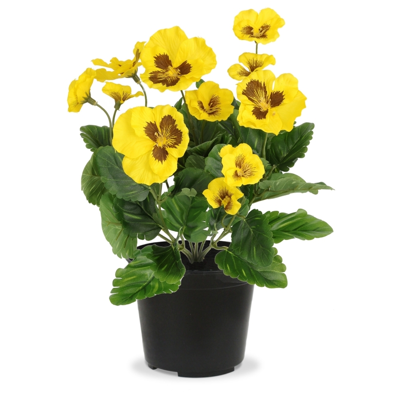 Pianta di Viola Artificiale 25 cm Gialla in Vaso