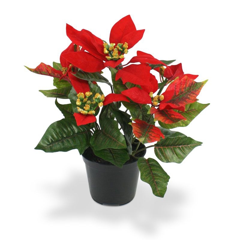 Pianta artificiale Poinsettia 25cm in vaso - rosso