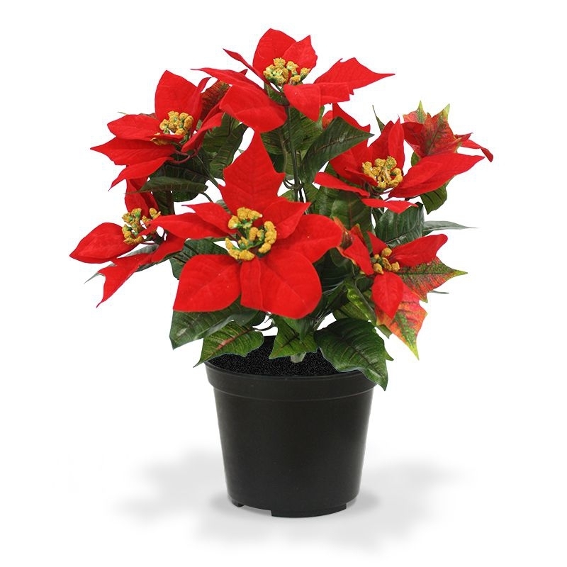 Pianta artificiale Poinsettia in vaso 40cm - rosso