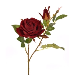 Ramo di rosa artificiale in velluto 60 cm bordeaux