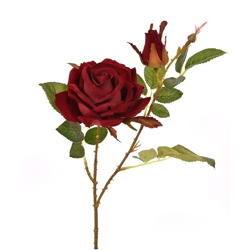 Ramo di rosa artificiale in velluto 60 cm bordeaux