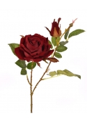Ramo di rosa artificiale in velluto 60 cm bordeaux