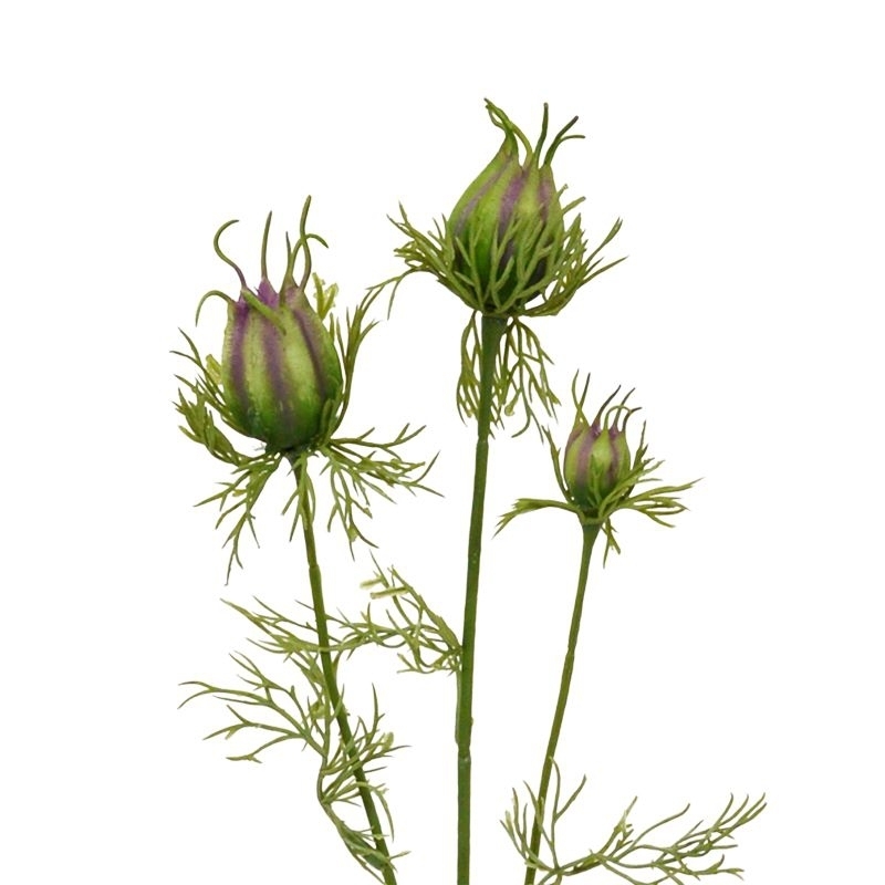 Nigella bud ramo artificiale 55 cm verde-viola