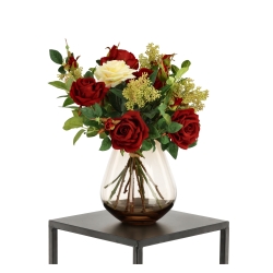 Bouquet Artificiale Legato a Mano Elena Sevilla Rosso/Bianco