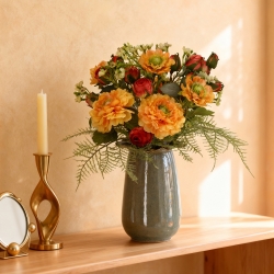 Mazzo di Fiori Artificiali Legato a Mano Frieda Bern 35cm Arancione-Rosso