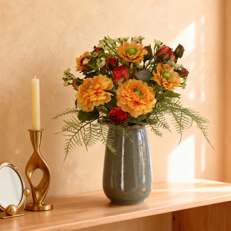 Mazzo di Fiori Artificiali Legato a Mano Frieda Bern 35cm Arancione-Rosso