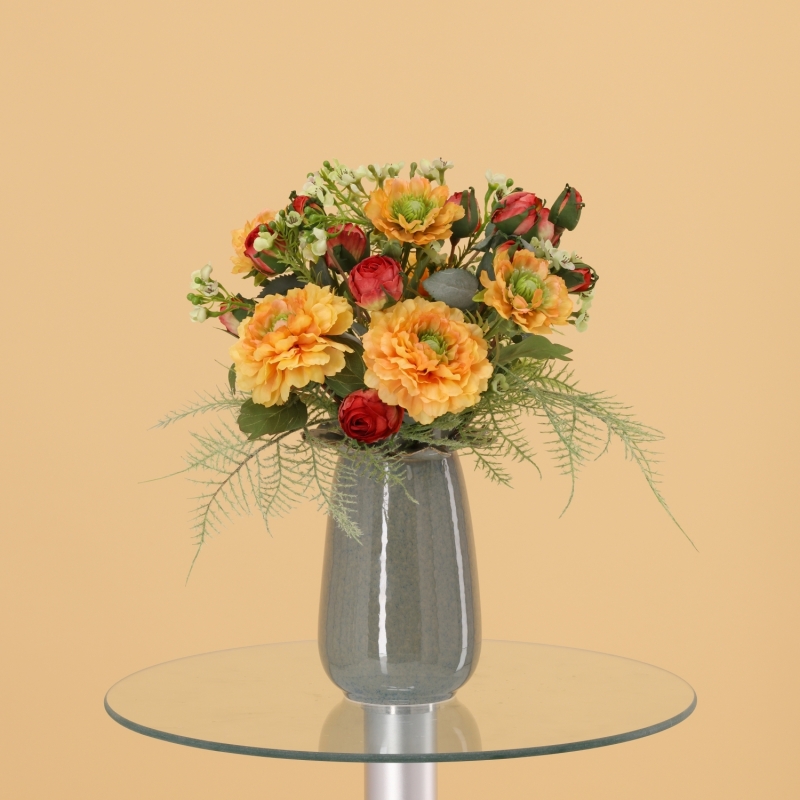 Mazzo di Fiori Artificiali Legato a Mano Frieda Bern 35cm Arancione-Rosso
