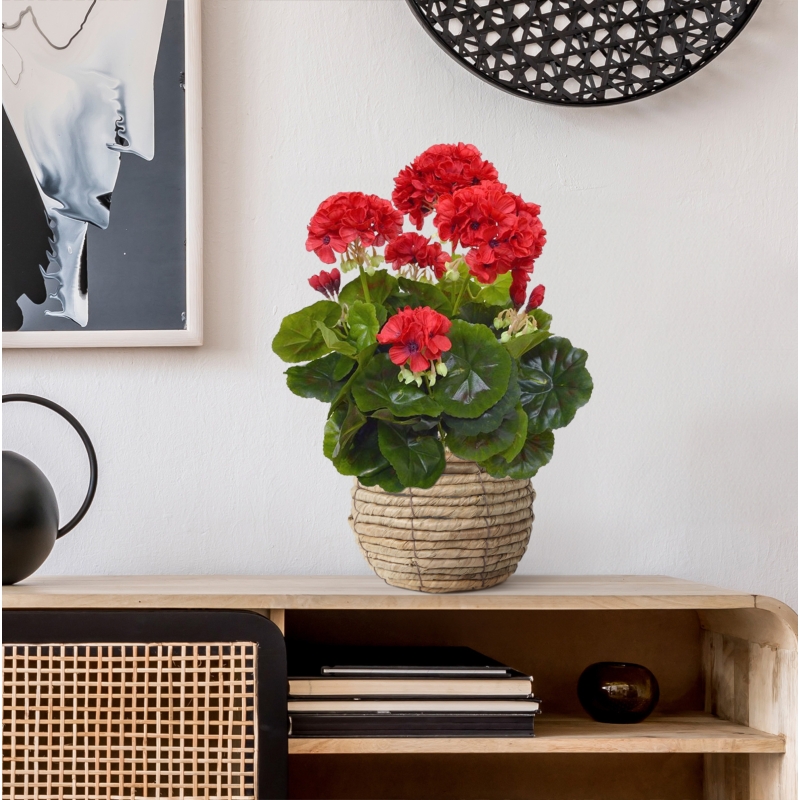 Geranio artificiale in vaso 40cm - rosso