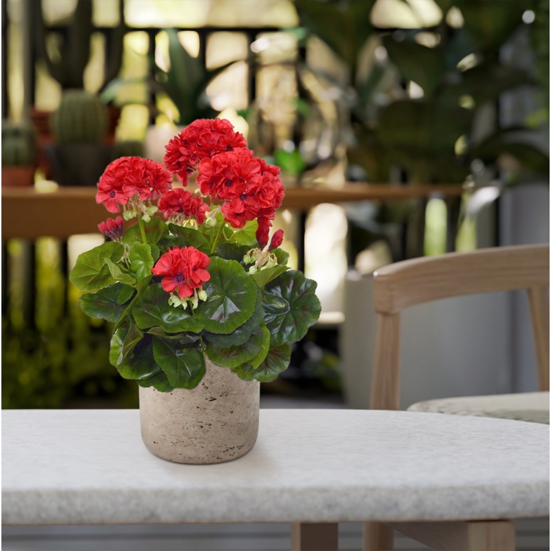 Geranio artificiale in vaso 40cm - rosso