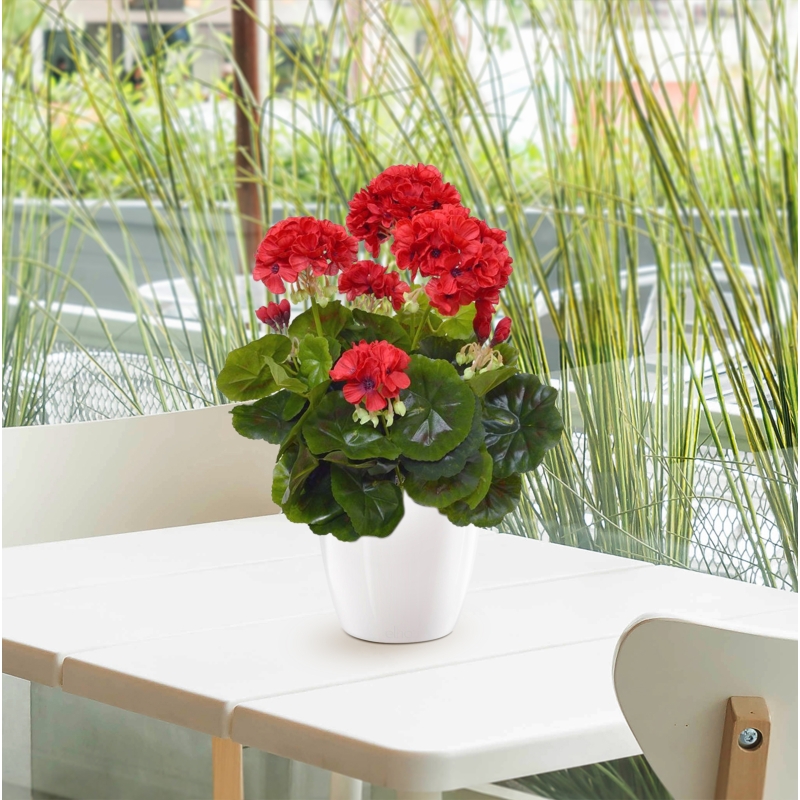 Geranio artificiale in vaso 40cm - rosso