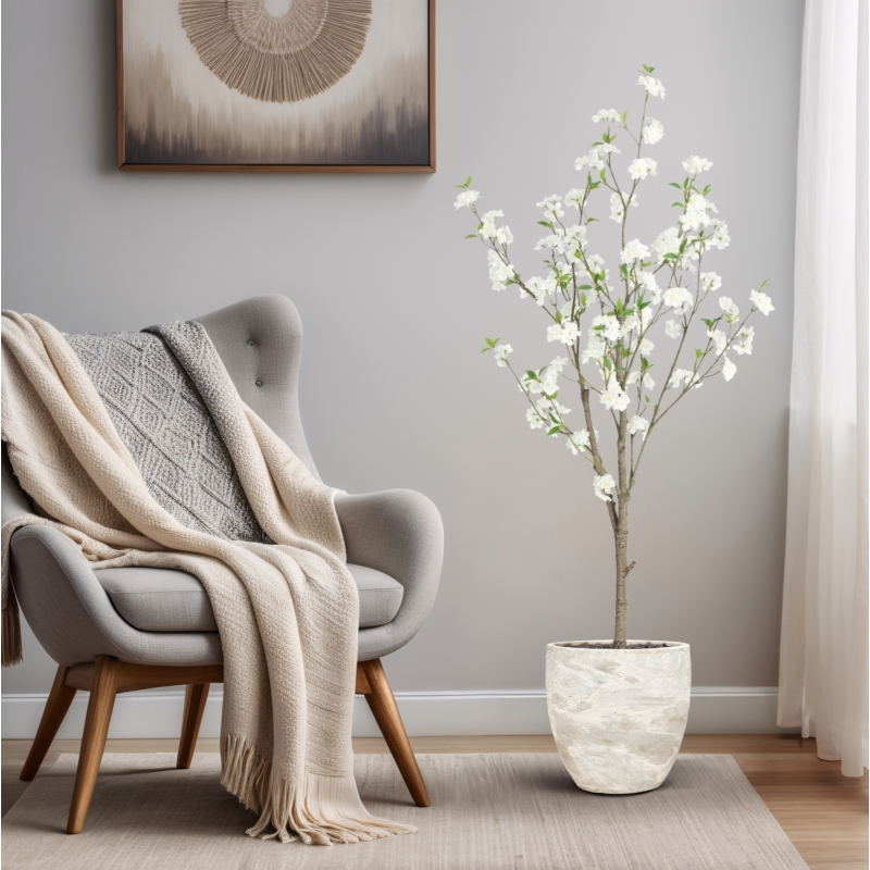 Albero in Fiore Artificiale 150cm Crema