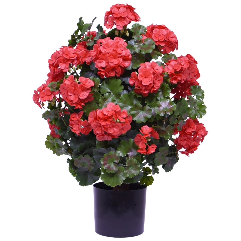 Geranio artificiale a sfera 50cm UV rosso