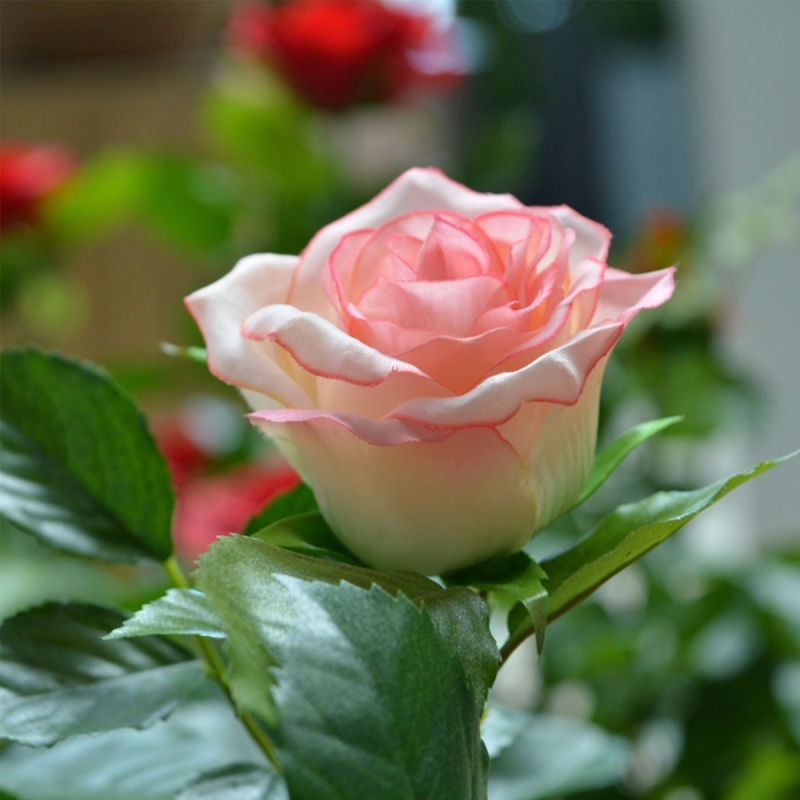 Rosa artificiale su stelo 75 cm - rosa