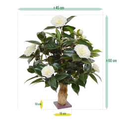 Pianta artificiale di camelia su base 60 cm - crema