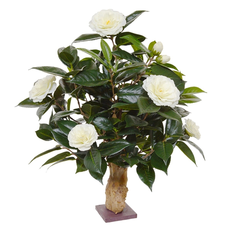 Pianta artificiale di camelia su base 60 cm - crema