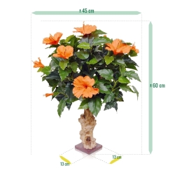Pianta artificiale di ibisco su base 65 cm - arancione