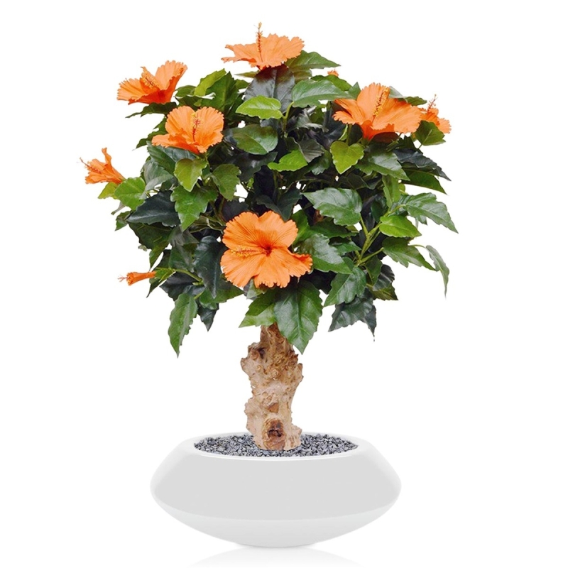 Pianta artificiale di ibisco su base 65 cm - arancione