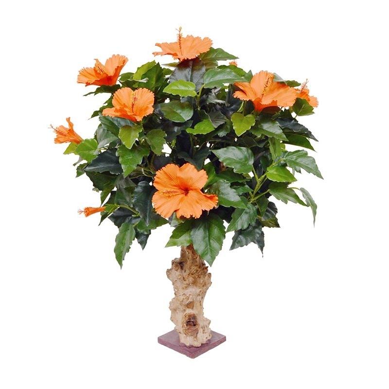 Pianta artificiale di ibisco su base 65 cm - arancione