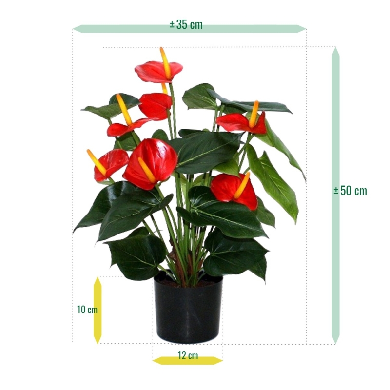 Pianta artificiale Anthurium deluxe 50 cm - rosso