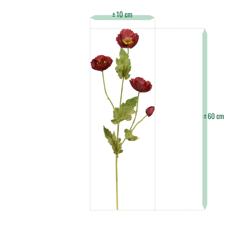 Ramo di papavero artificiale 60 cm rosso