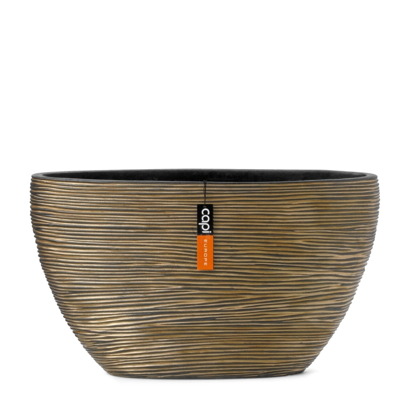 Vaso Capi Planter Oval Rib Black Gold