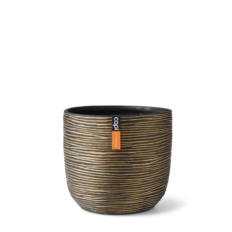 Vaso Capi Planter Ball Rib Gold Black