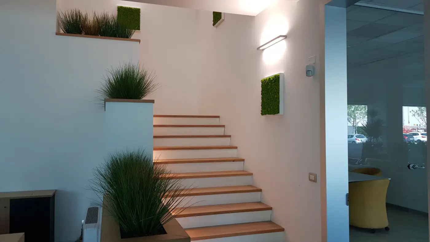 Hall d’ingresso Dasty Italia con quadri di lichene stabilizzato